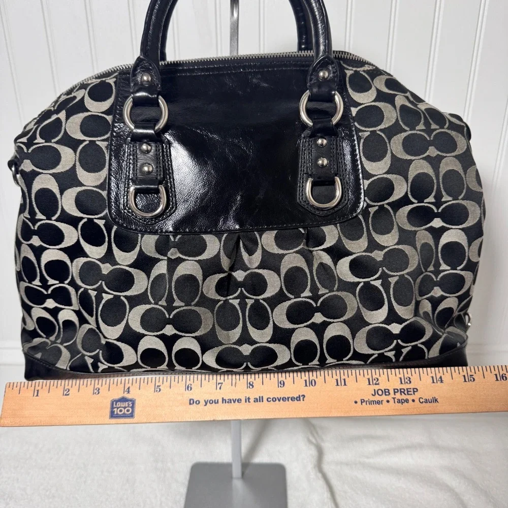 Coach Ashley Satchel Large Black Grey Signature Jacquard Shoulder Bag F15440